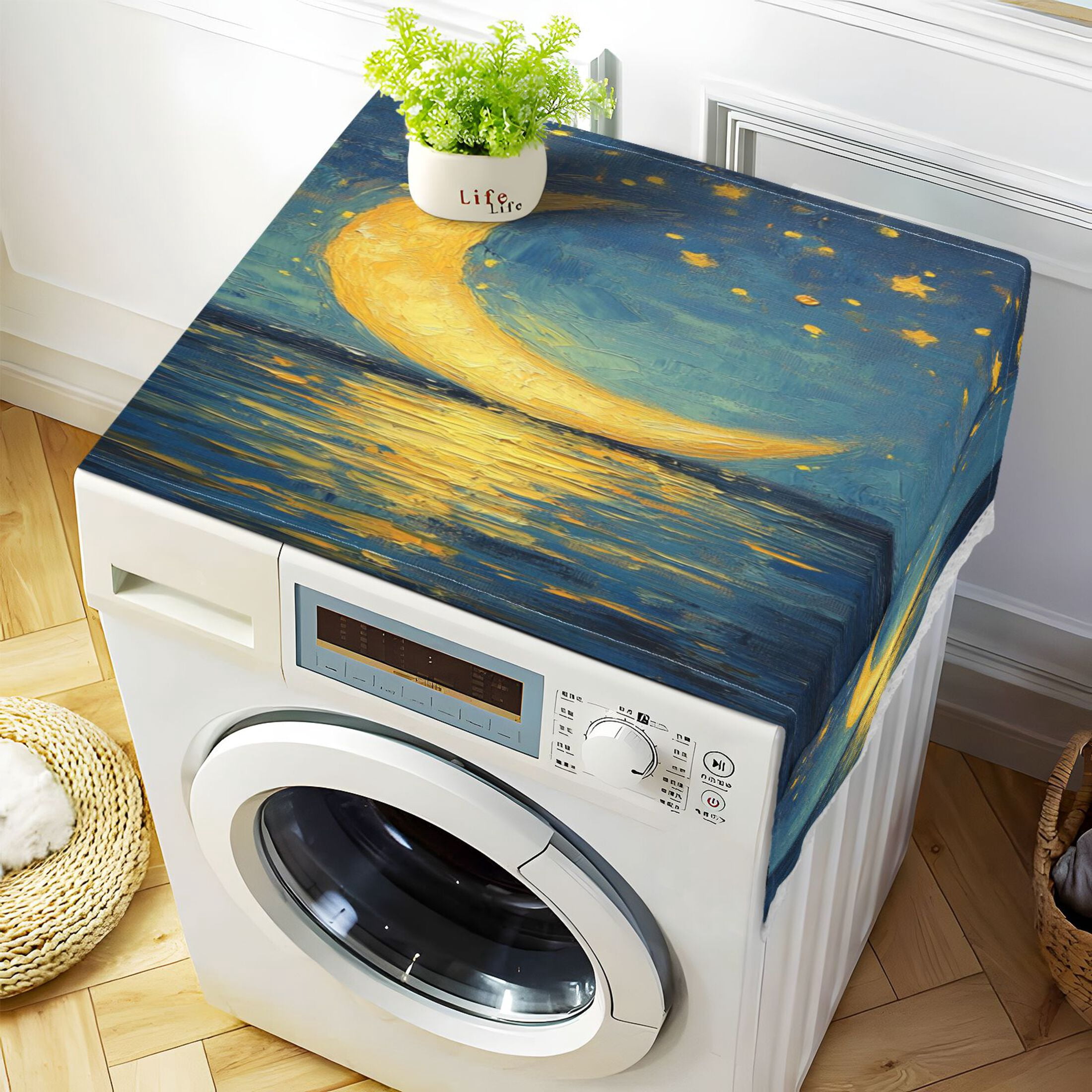 WOBOGO Moon Stars Oil Painting Pattern Washing Machine Cloth Dryer Refrigerator Top Cover Protective Non-Slip Mat For Kitchen Laundry