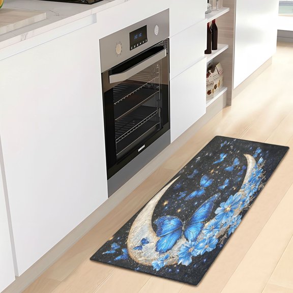 WOBOGO Moon with Butterflies Carpet 39x20in Kitchen Bathroom Livingroom Plush Absorbent Non-Slip Floor Mat