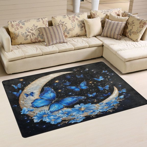WOBOGO Moon with Butterflies Carpet Non-Slip Rugs Soft Doormat 60×39in Living Dining Room Bedroom Decorative