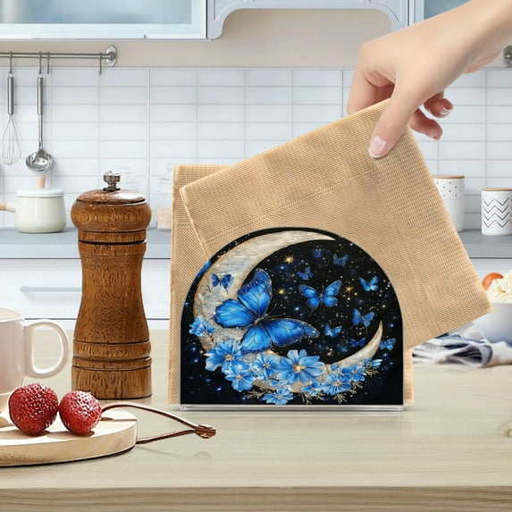 WOBOGO Moon with Butterflies Clear Acrylic Napkin Holder Kitchen Tissue Face Towel Cocktail Rack Bar Restaurant Dinner Paper Dispenser