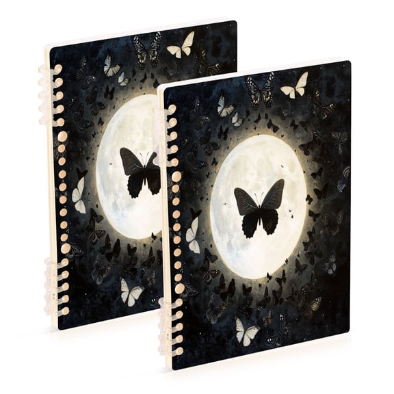 WOBOGO Moonlight Butterfly Notebook College Horizontal Grid Paper Ink Spill Resistant Water Resistant Cover 8.3x5.7x0.4in