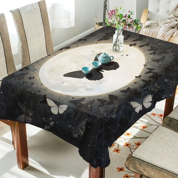 WOBOGO Moonlight Butterfly Square Tablecloth 54×54in Polyester Fabric Tablecloth Washable Dust Resistant Wrinkle Resistant