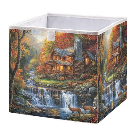 WOBOGO Mountain Hut Storage Basket Foldable Easy to Clean Durable with Hollow Support Plate with Handle 15.75×10.63×6.96 in