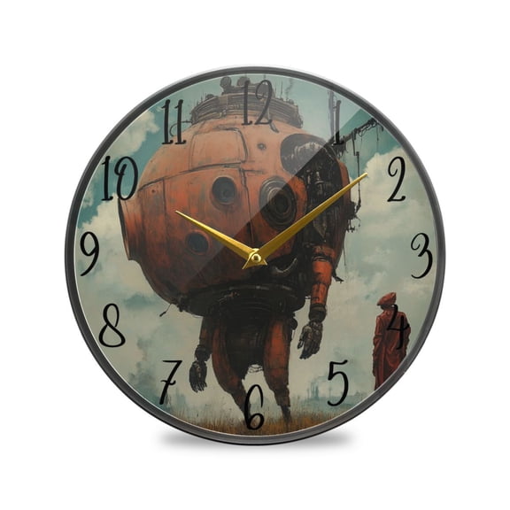 WOBOGO Moving Machine Head Acrylic Wall Clock Battery Operated 9.5in Silent No Tick Bedroom Living Room Office Classroom Decoration