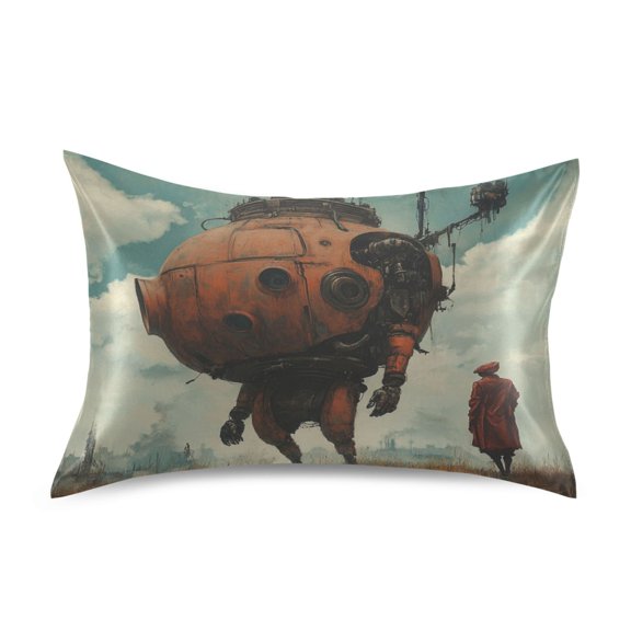 WOBOGO Moving Machine Head Satin Pillowcase Soft Smooth Envelope Design Comfortable Bedding Essentials 20×26in