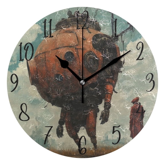 WOBOGO Moving Machine Head Wall Clock 10in Silent Mechanism Battery Operated Retro Style for Living Room Bedroom and Kitchen Black Pointer