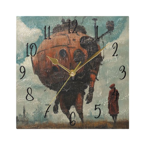 WOBOGO Moving Machine Head Wall Clock 7.78 Inch Battery Operated Silent Unit Square Rustic Vintage Style for Home Bedroom Office Gold Pointer