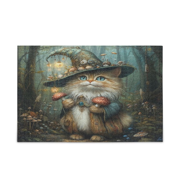 WOBOGO Mushroom Hat Kitten Puzzle Challenge 500 Piece Jigsaw Suitable for Game Night Finished Size 20.5 x 14.9in