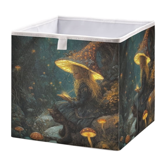 WOBOGO Mushroom Lass Storage Basket Foldable Easy to Clean Durable with Hollow Support Plate with Handle 15.75×10.63×6.96 in