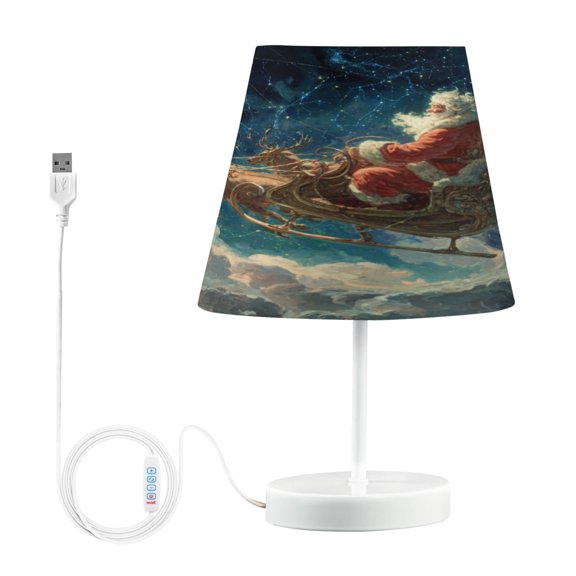 WOBOGO Mysterious Santa Claus Table Lamps Bedroom 3-Speed Dimmable Farm Style with Fabric Shade for Reading and Home Office