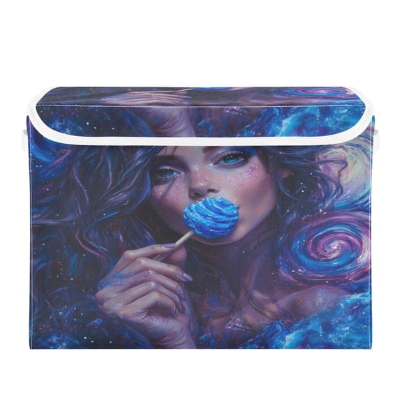 WOBOGO Mystery Woman Large Collapsible Storage Box Flip Lid Fabric Decorative Organizer Container Basket with Handles 16.512.611.8in