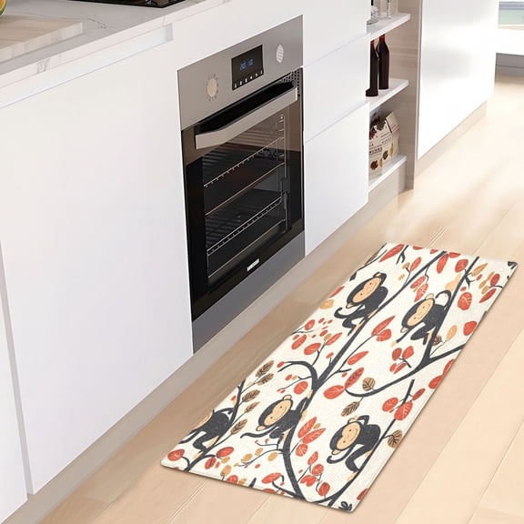 WOBOGO Naughty Monkey Carpet 39x20in Kitchen Bathroom Plush Absorbent Non-Slip Floor Mat
