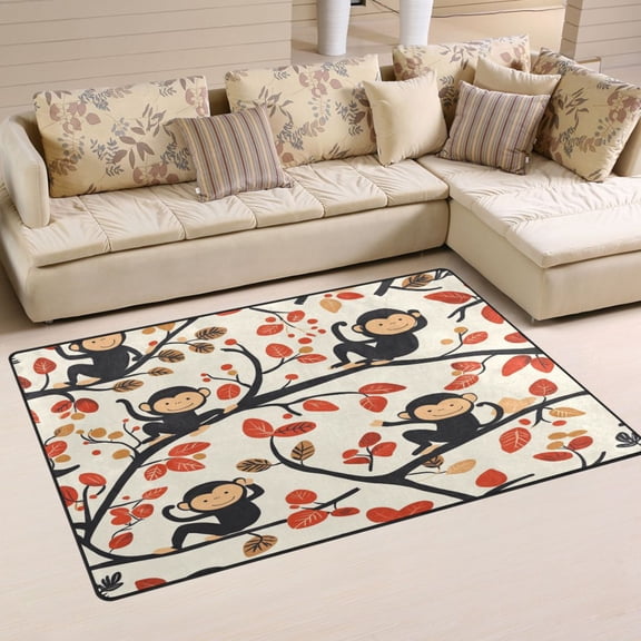 WOBOGO Naughty Monkey Carpet Non-Slip Rugs Soft Doormat 31×20in Living Dining Room Bedroom Decorative