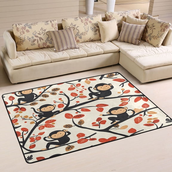 WOBOGO Naughty Monkey Carpet Non-Slip Rugs Soft Doormat 36×24in Living Dining Room Bedroom Decorative