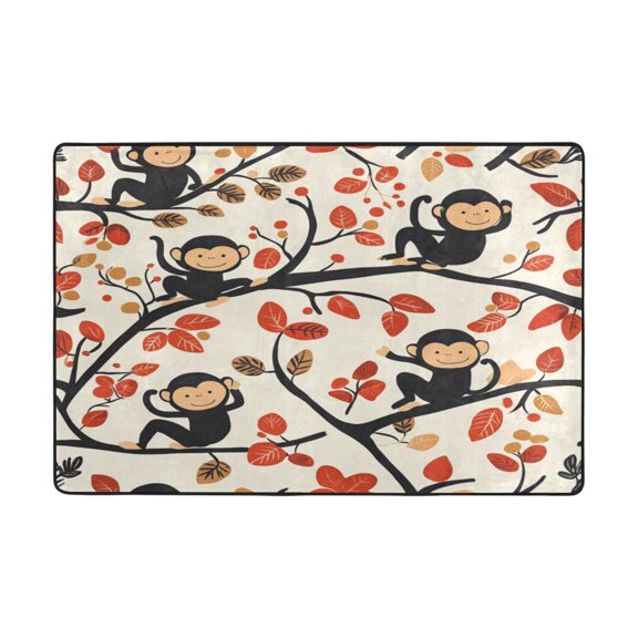 WOBOGO Naughty Monkey Carpet Non-Slip Rugs Soft Doormat 72×48in Living Dining Room Bedroom Decorative