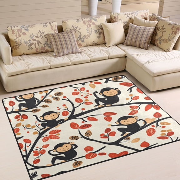 WOBOGO Naughty Monkey Carpet Non-Slip Rugs Soft Doormat 80×58in Living Dining Room Bedroom Decorative