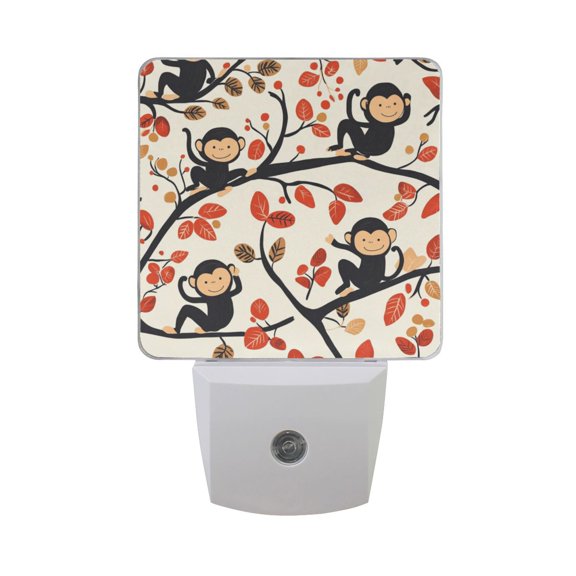 WOBOGO Naughty Monkey LED Night Light 2 Pcs Set 0.5 Watt Wall Plug in Dusk to Dawn Automatic Switch Soft White Light