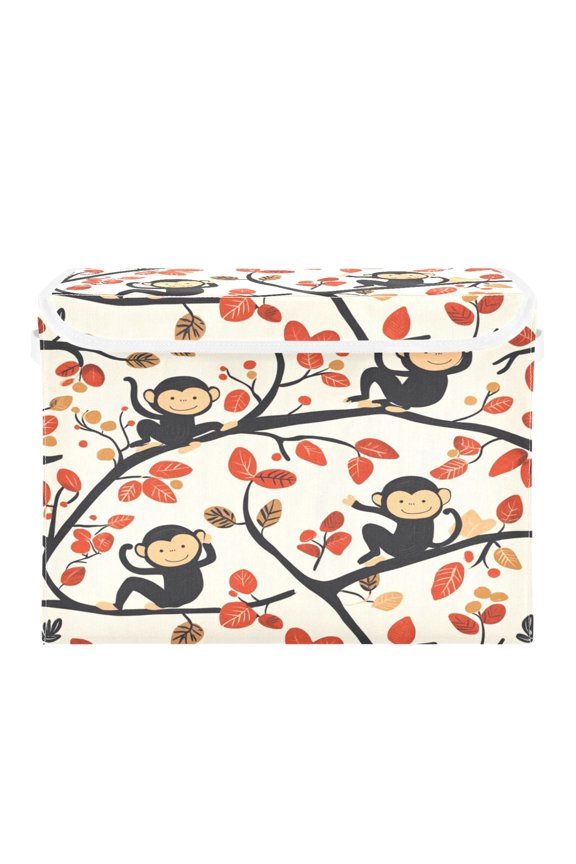 Naughty Monkey Large Collapsible Storage Box Flip Lid Fabric Decorative Organizer Container Basket with Handles 16.512.611.8in