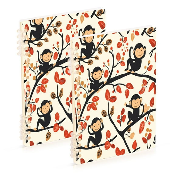 WOBOGO Naughty Monkey Notebook College Horizontal Grid Paper Ink Spill Resistant Water Resistant Cover 8.3x5.7x0.4in