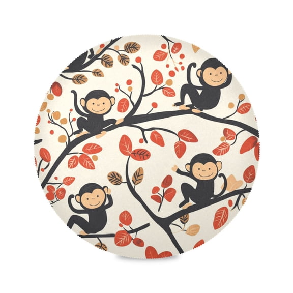 WOBOGO Naughty Monkey Round Placemats Set of 6 Heat Resistant Washable Kitchen Table Decorations 15.4in