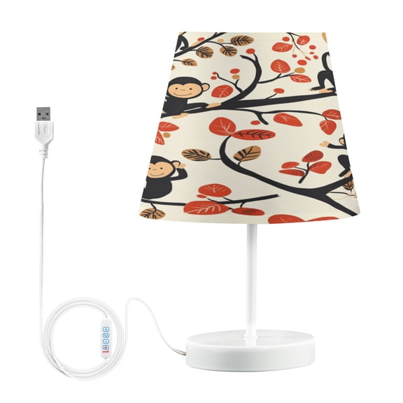 WOBOGO Naughty Monkey Table Lamps Bedroom 3-Speed Dimmable Farm Style with Fabric Shade for Reading and Home Office