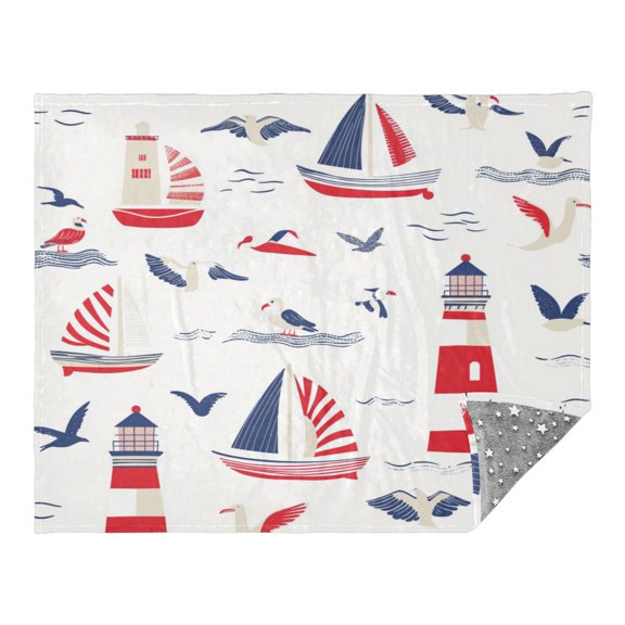 WOBOGO Nautical-themed Seamless Pattern with Boats Facecloth Blanket Fluorescent Effect in The Dark Four Seasons of Comfortable and Soft Skin Friendly Sheet 7055in