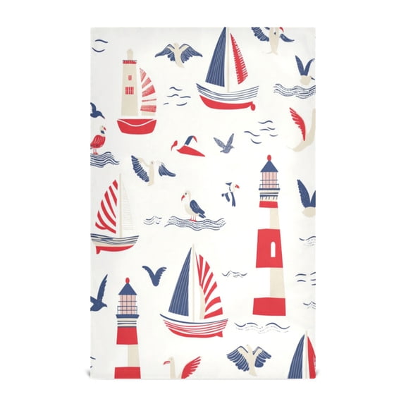 WOBOGO Nautical-themed Seamless Pattern with Boats Kitchen Towel 1 Piece Large Cotton Dishcloth Premium Absorbency Set with Hanging Loop