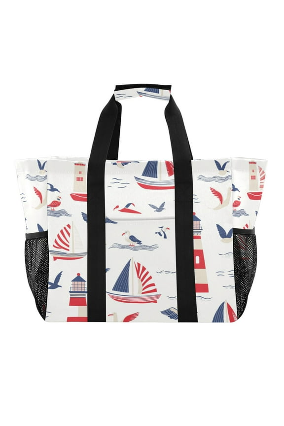 Nautical-themed Seamless Pattern with Boats Tote Shopping Bag Reusable Heavy Duty Durable Foldable Washable 15.412.89.8in