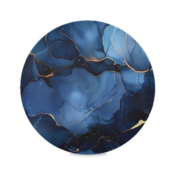 WOBOGO Navy Blue Gilt Marble Round Placemats Set of 6 Heat Resistant Washable Kitchen Table Decorations 15.4in