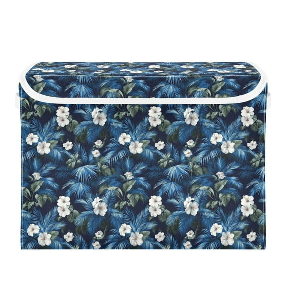WOBOGO Navy Blue Large Collapsible Storage Box Flip Lid Fabric Decorative Organizer Container Basket with Handles 16.512.611.8in