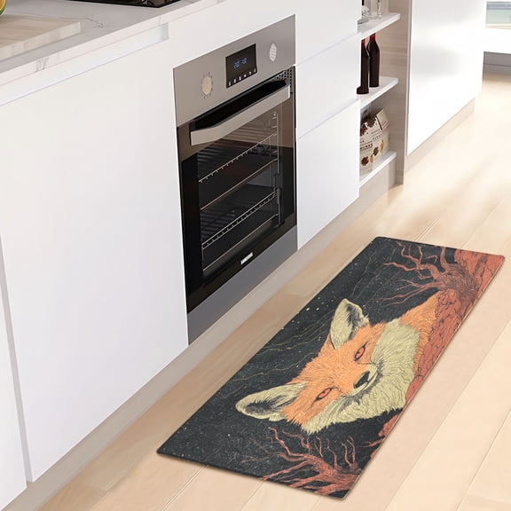 WOBOGO Night Orange Fox Carpet 39x20in Kitchen Bathroom Plush Absorbent Non-Slip Floor Mat