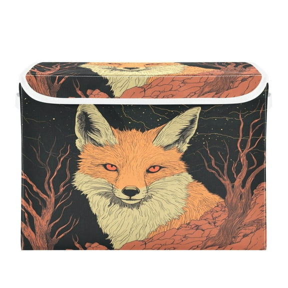 WOBOGO Night Orange Fox Large Collapsible Storage Box Flip Lid Fabric Decorative Organizer Container Basket with Handles 16.512.611.8in