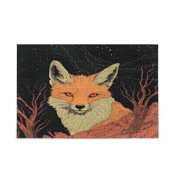 WOBOGO Night Orange Fox Puzzle Challenge 500 Piece Jigsaw Suitable for Game Night Finished Size 20.5 x 14.9in