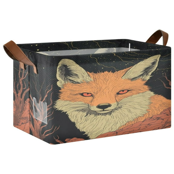 WOBOGO Night Orange Fox Storage Basket 16.9×11.4×10in Collapsible Oversized with Metal Iron Frame Set of 1