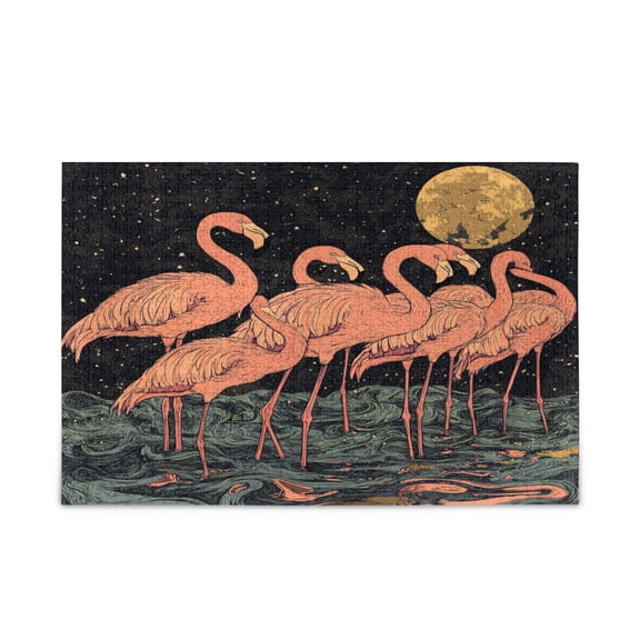 WOBOGO Night Sky Flamingo Pattern Puzzle Challenge 1000 Piece Jigsaw Suitable for Game Night Finished Size 29.5 x 19.7in