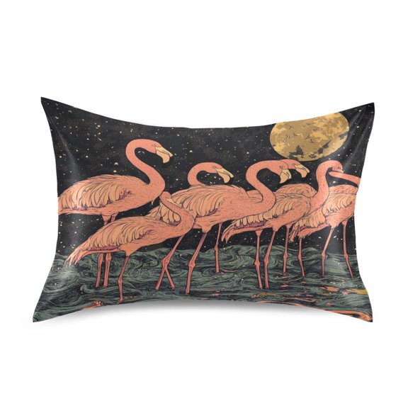 WOBOGO Night Sky Flamingo Pattern Satin Pillowcase Soft Smooth Envelope Design Comfortable Bedding Essentials 20Ć26in