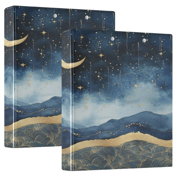 WOBOGO Night Sky over The Sea File Folders Extra Large Capacity to Hold 200 Sheets of Documents Hard Shell Ring Binder for School Home Office