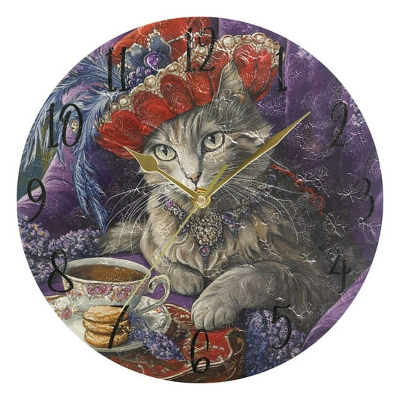 WOBOGO Noble Ragdoll Cat Wall Clock 10in Silent Mechanism Battery Operated Retro Style for Living Room Bedroom and Kitchen Gold Pointer