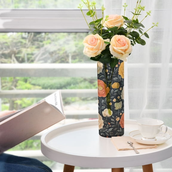 WOBOGO Nostalgic Peonies Pattern Plastic Vase Home or Wedding Decoration Centerpiece Unbreakable 11.83.9in