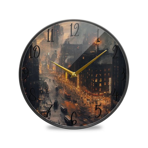WOBOGO Nostalgic View Of The City Acrylic Wall Clock Battery Operated 9.5in Silent No Tick Bedroom Living Room Office Classroom Decoration