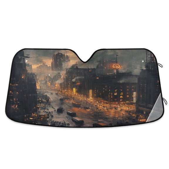 WOBOGO Nostalgic View Of The City Car Windshield Sunshades Autopilot Lightweight Accordion Sun Visor 55×27.6in