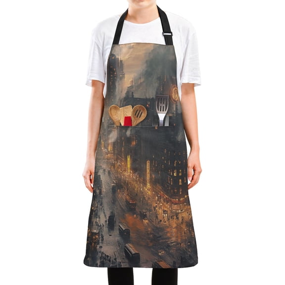 WOBOGO Nostalgic View Of The City Long Apron Waterdrop Resistant with 2 Pockets Cooking Kitchen Chef Apron for Women Men