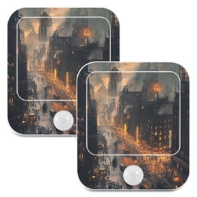 WOBOGO Nostalgic View Of The City Night Light Lamp with Smart Sensor Dusk to Dawn Sensor 0.6W Plug-in 2-Pack