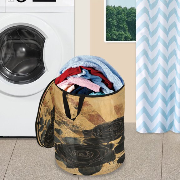 WOBOGO Notes Black Rose Foldable Laundry Baskets with Carry Handle Zipper Closure Travel Bathroom College Dorm Essentials
