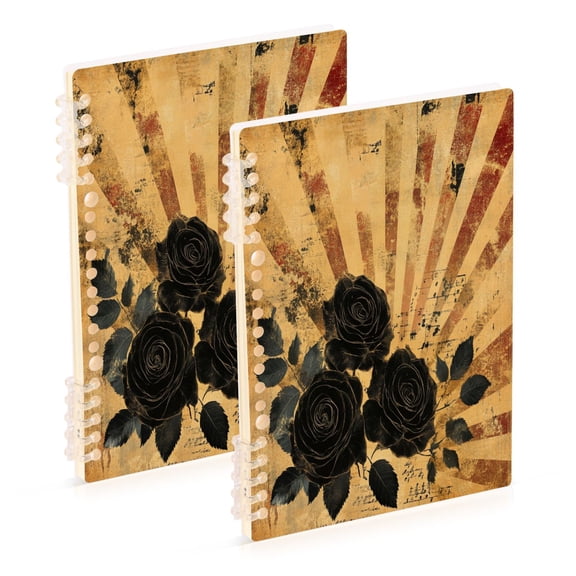WOBOGO Notes Black Rose Notebook College Horizontal Grid Paper Ink Spill Resistant Water Resistant Cover 8.3x5.7x0.4in