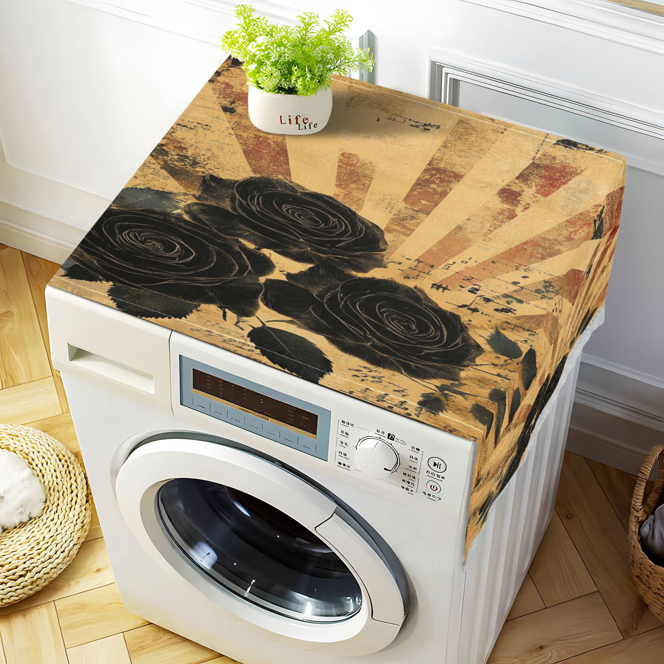 WOBOGO Notes Black Rose Washing Machine Cloth Dryer Refrigerator Top Cover Protective Non-Slip Mat For Kitchen Laundry