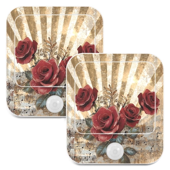 WOBOGO Notes Red Rose Night Light Lamp with Smart Sensor Dusk to Dawn Sensor 0.6W Plug-in 2-Pack