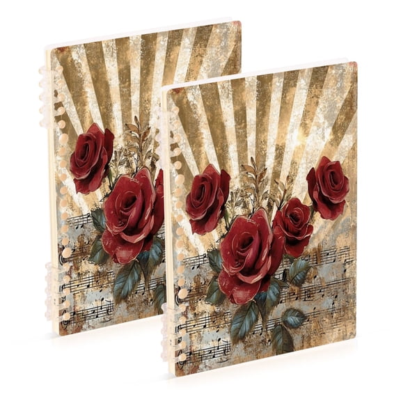 WOBOGO Notes Red Rose Notebook College Horizontal Grid Paper Ink Spill Resistant Water Resistant Cover 8.3x5.7x0.4in