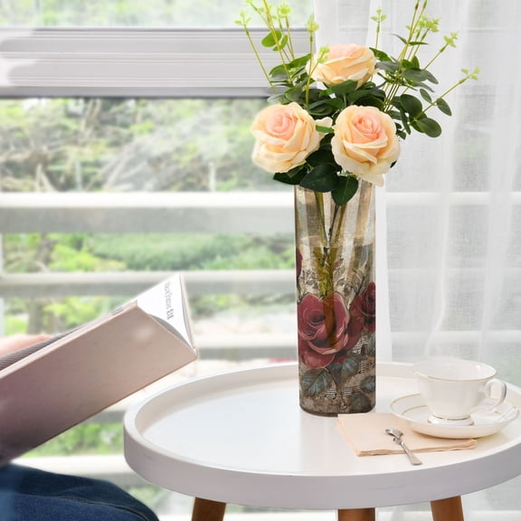 WOBOGO Notes Red Rose Plastic Vase Home or Wedding Decoration Centerpiece Unbreakable 11.83.9in