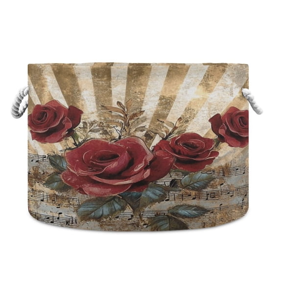 WOBOGO Notes Red Rose Toy Storage Basket 2014in Canvas Laundry Hamper for Living Room Kids Room Bathroom Organizer